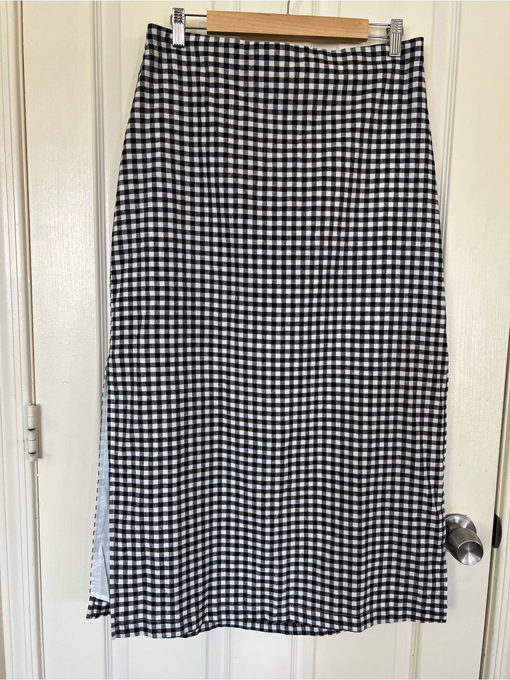 GAP Black White Gingham Linen Blend Pull On Maxi Skirt L NWT